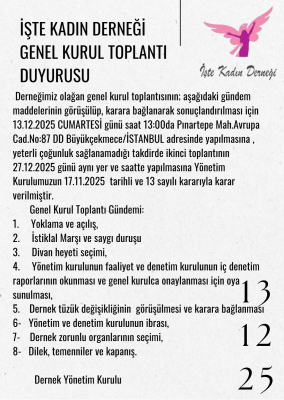 Genel Kurul Toplantı Duyurusu